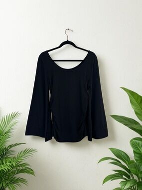 Boston Proper | Black Scoop-Neck Long Sleeve Top | Size Large